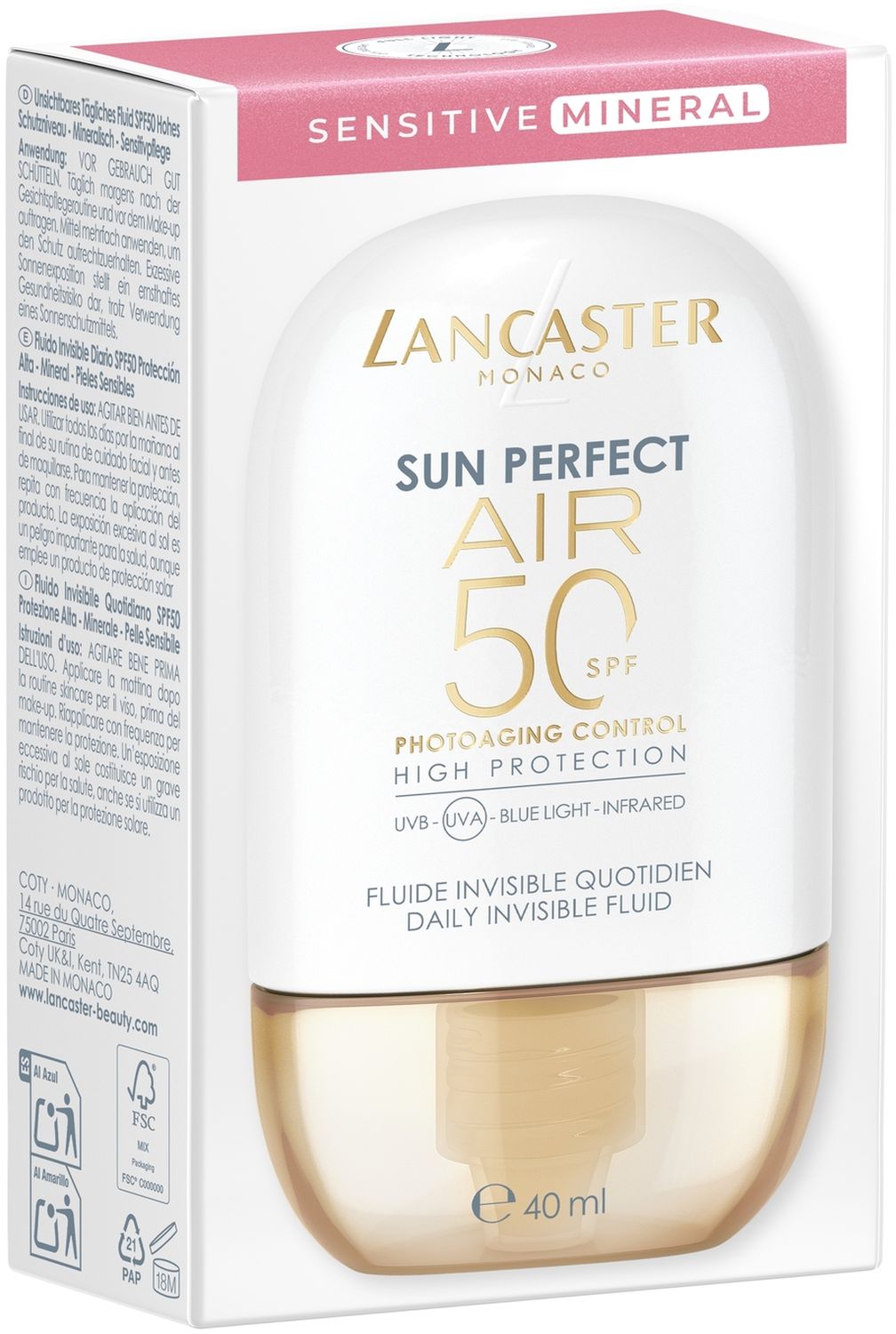 Lancaster Sun Perfect AIR Daily Invisible Fluid SPF50 Sensitive Mineral